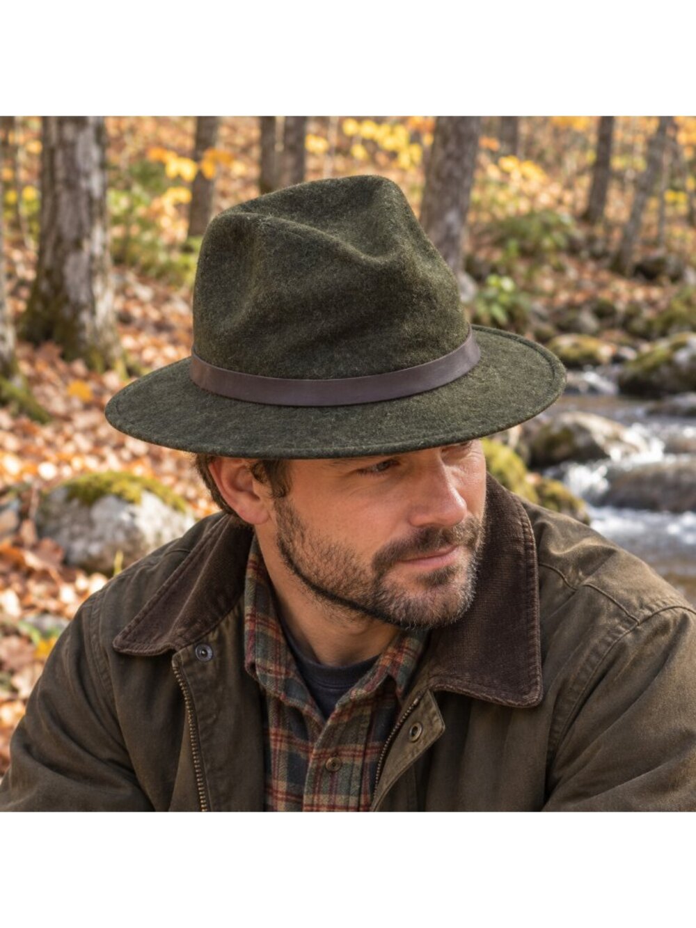 Filson Wool Packer Hat Forest Green Hunting Large Leather Chin Strap Mackinaw